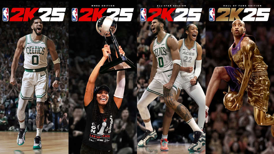 NBA 2K25 le 4 cover del gioco, standard, wnba, all-star e hall of fame