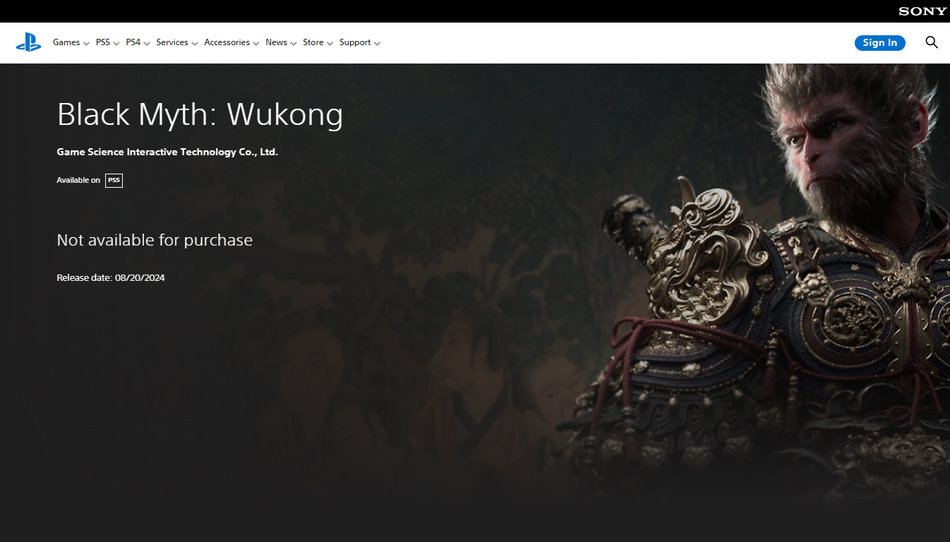 Pagina del PS Store in attesa del via ai Pre-Orders per Black Myth: Wukong