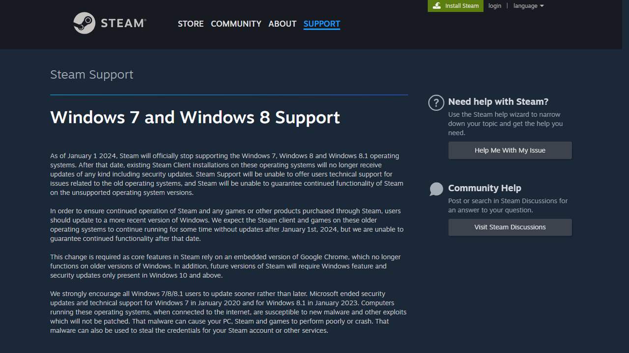Valve annuncio ufficiale della fine del supporto per Windows 7, 8 e 8.1