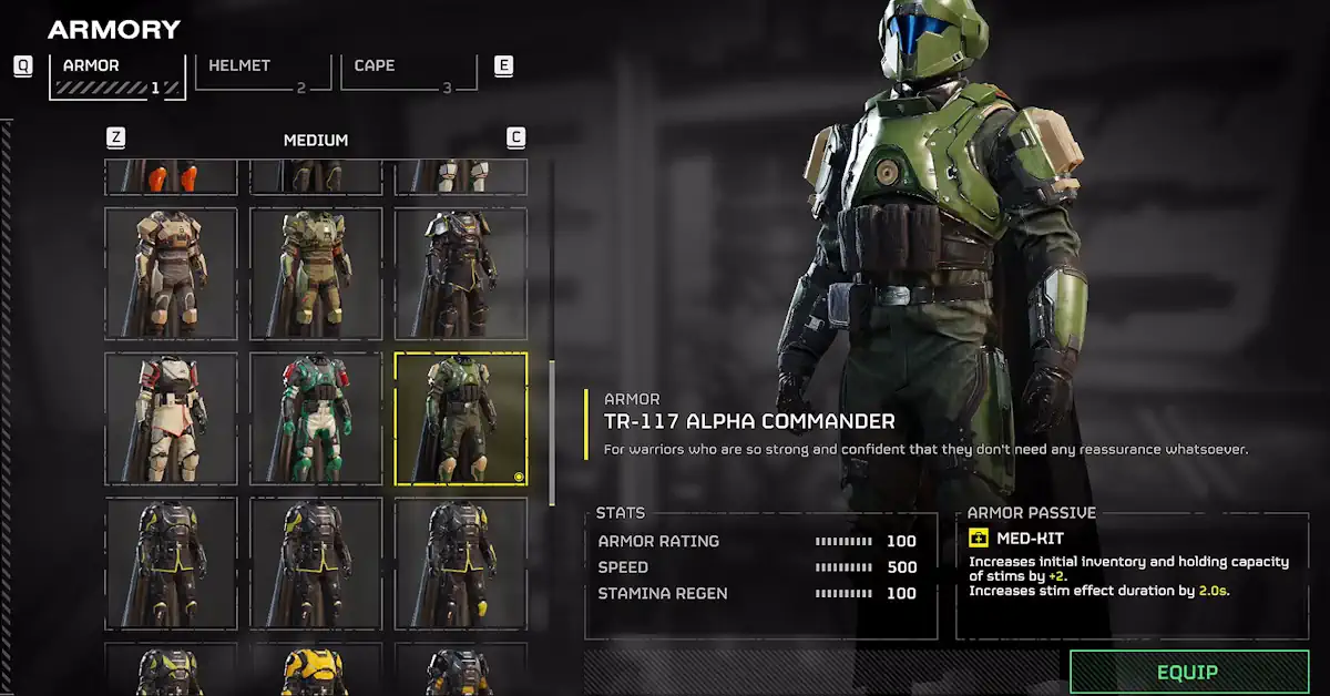 Helldivers 2 Armure R-117 Alpha Commander